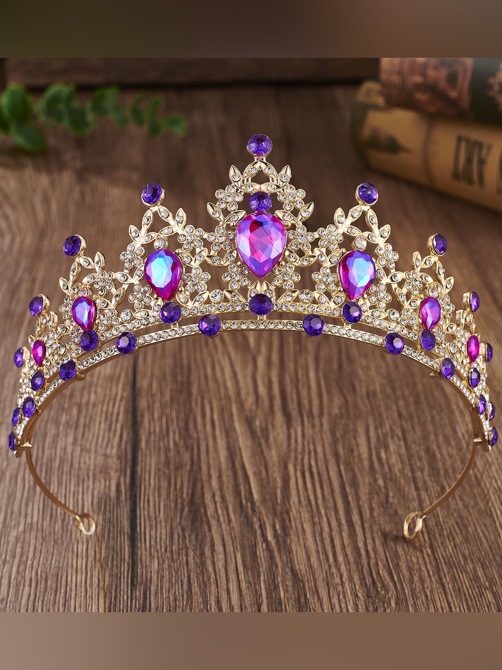 Gold Tiara Headband with Purple Gemstones